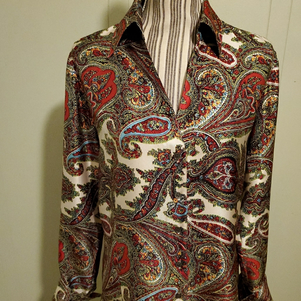 Button Down Silk Paisley Blouse
